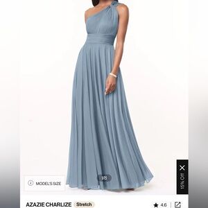Azazie Charlize Dusty Blue A-Line mesh bridesmaid dress